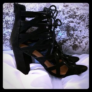 Lace up studded heeled sandals